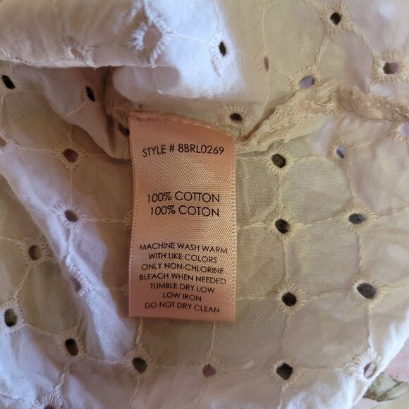 Badgley Mischka Lt Pink VNeck Eyelet Blouse Womens Size L - Picture 8 of 9